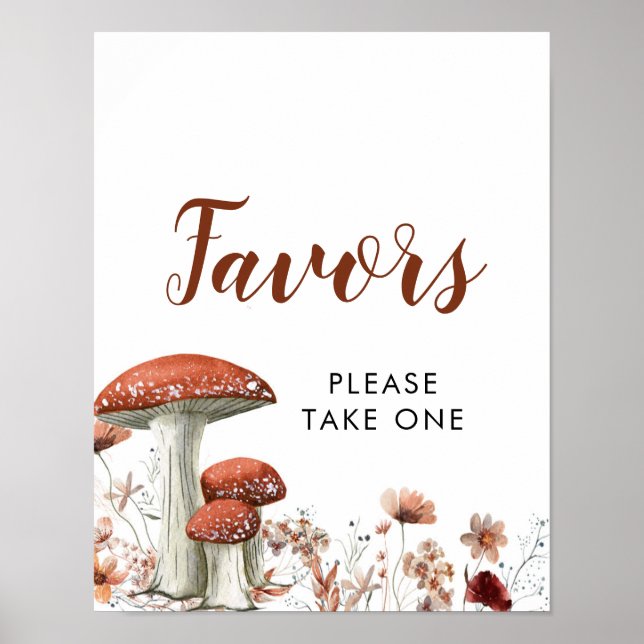 Fall Boho Mushroom Floral Party Favours Poster (Front)