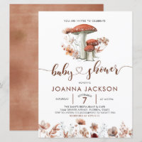 Fall Boho Mushroom Fungi Baby Shower Invitation