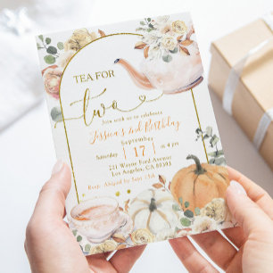 Fall Boho Orange and White Pumpkin Tea For Two Invitation