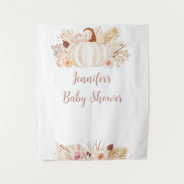 Fall Boho Pumpkin Baby Shower Backdrop Tapestry (Front)