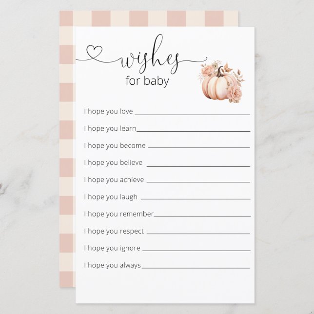 Fall Boho Pumpkin Baby Shower Wishes For Baby (Front/Back)