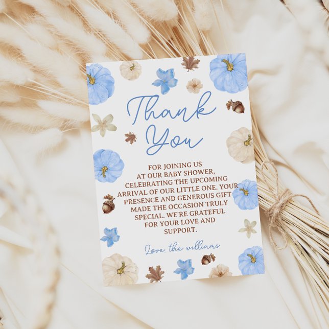 Fall Boho Pumpkin Blue Baby Shower Thank You Card (Creator Uploaded)