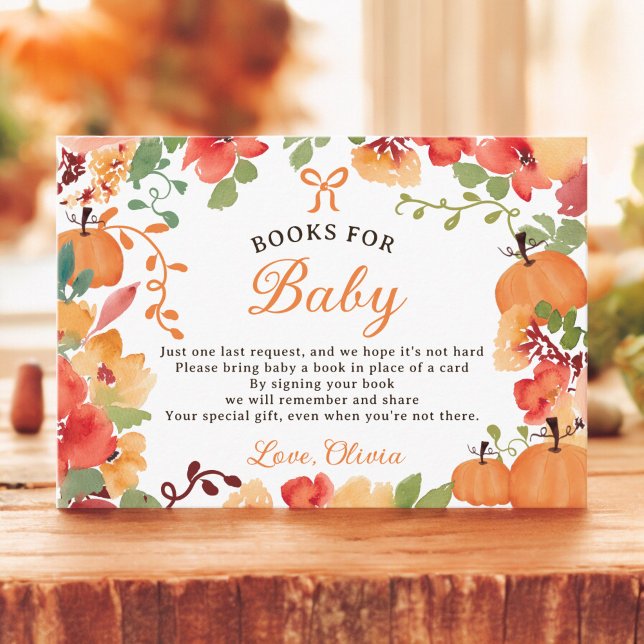 Fall Boho pumpkin floral books for baby shower Enclosure Card (Fall Boho pumpkin floral books for baby shower Enclosure Card)