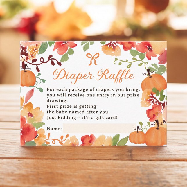 Fall Boho pumpkin floral diaper raffle baby shower Enclosure Card (Fall Boho pumpkin floral diaper raffle baby shower Enclosure Card)