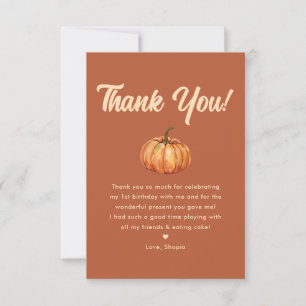 Fall Boho Pumpkin Photo First Birthday Thank You Card