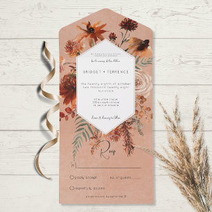 Fall Boho Rust & Peach Floral Frame No Dinner All In One Invitation