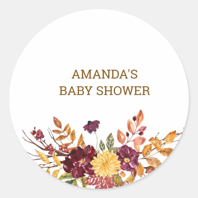 Fall boho Rustic Baby Shower Classic Round Sticker (Front)