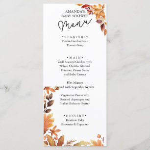 Fall boho Rustic Baby Shower  Menu
