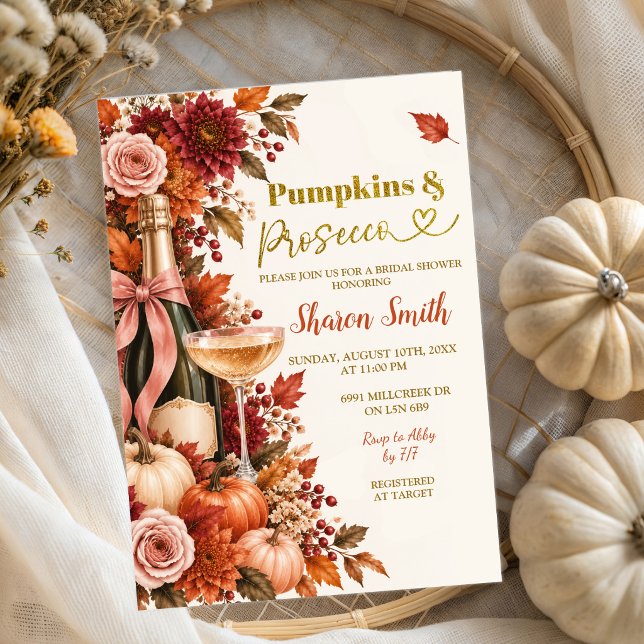 Fall Boho Rustic Pumpkin and Prosecco Invitation (Creator Uploaded)