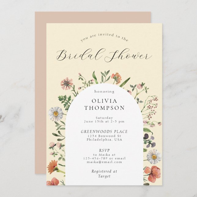 Fall Boho Spring Wildflower Arch Bridal Shower Invitation (Front/Back)