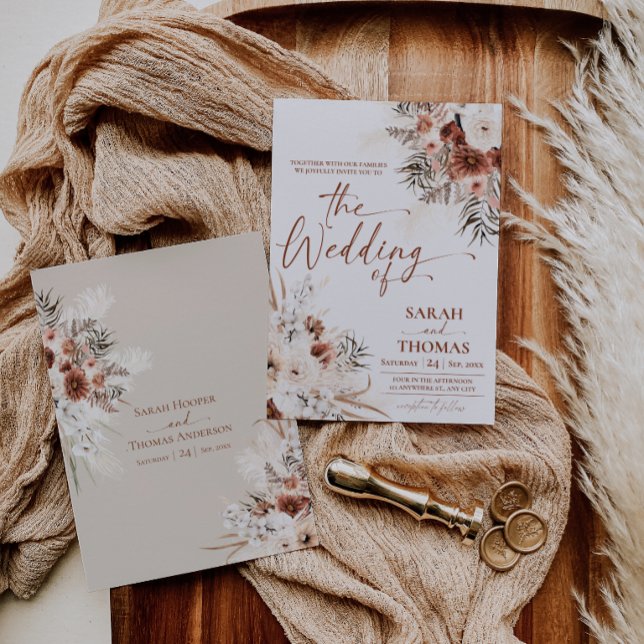 Fall Boho Tan Wedding Invitation Card (Fall Boho Tan Wedding Invitations Card | Bohemian Wedding RSVP)