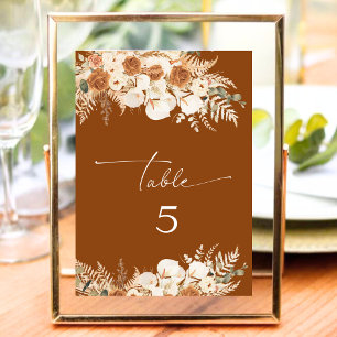 Fall Boho Terracotta Floral Wedding Table Number