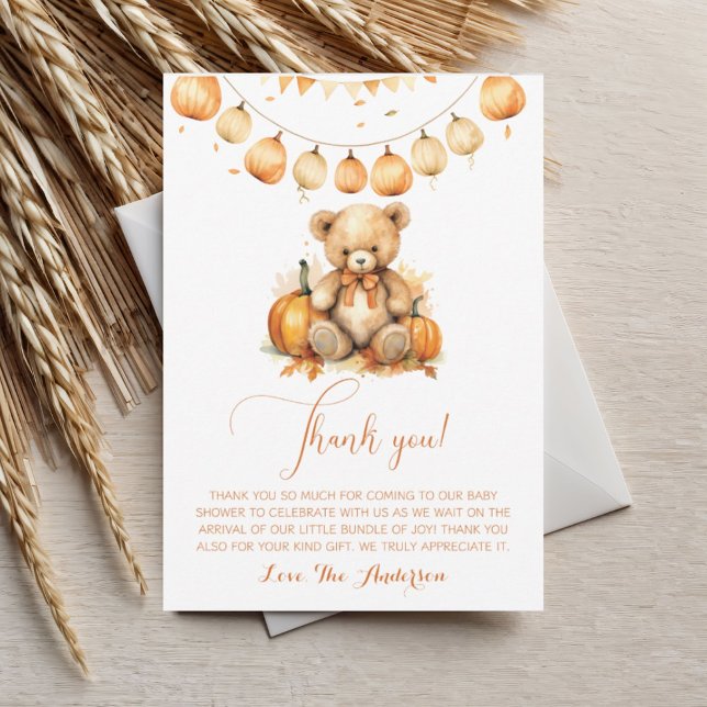Fall boho Watercolor Bear Baby Shower Thank You (Creator Uploaded)