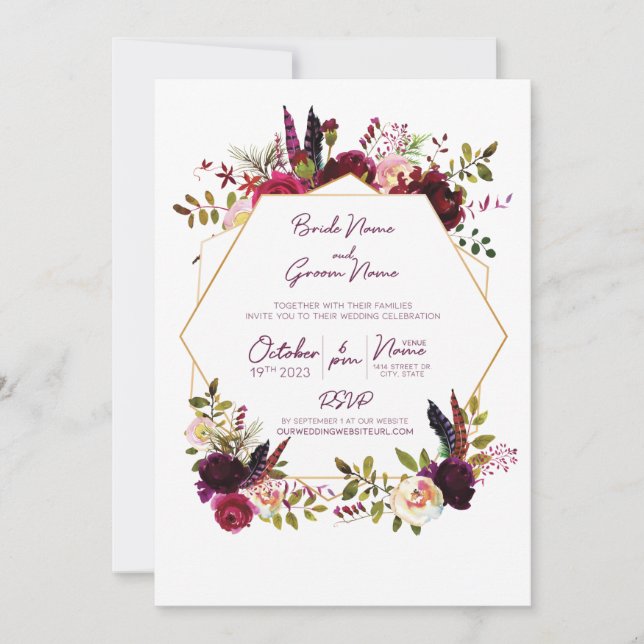 Fall Boho Wedding Invitation (Front)