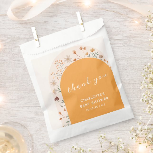 Fall Boho Wildflower Arch Baby Shower Thank You Favour Bag (Clipped)