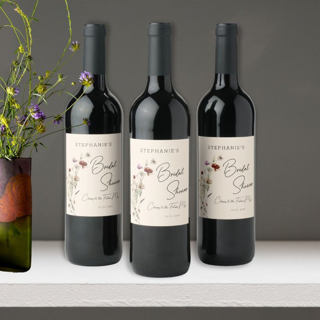Fall Boho Wildflower Bridal Shower Wine Label (Creator Uploaded)