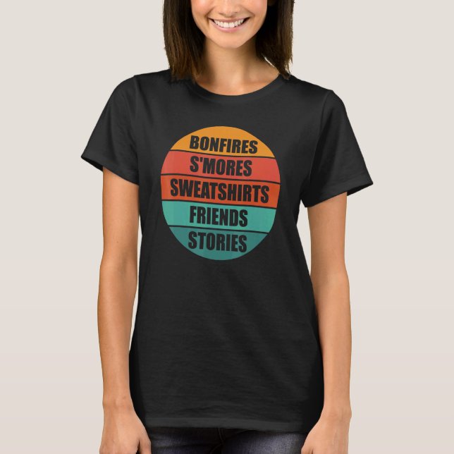 Fall Bonfires Smores Friends Stories Retro Sunset  T-Shirt (Front)