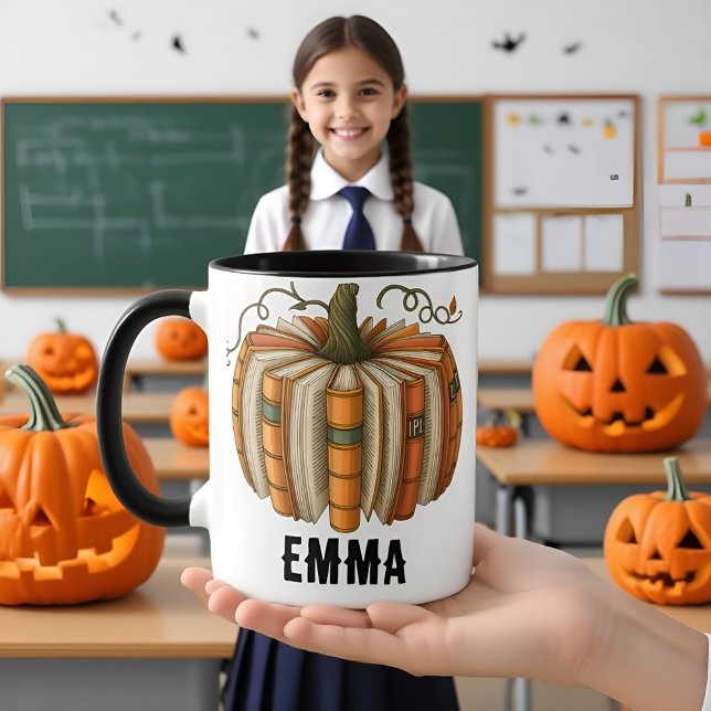 Fall Book Pumpkin Reading Halloween Teacher Gift Mug (Creator Uploaded)