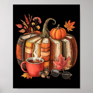 Fall Book Pumpkin Retro Reading Halloween Teacher  Poster