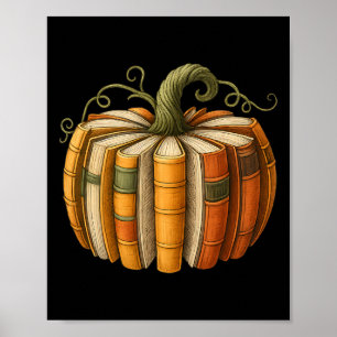 Fall Book Pumpkin Retro Reading Halloween Teacher Poster