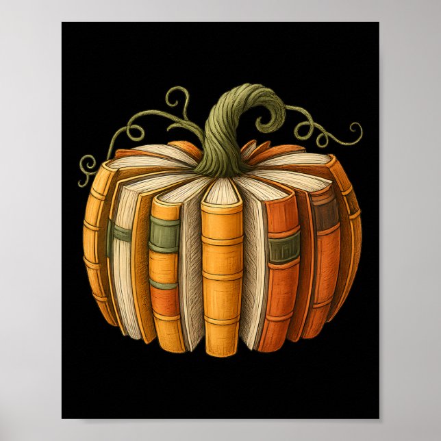 Fall Book Pumpkin Retro Reading Halloween Teacher  Poster (Front)