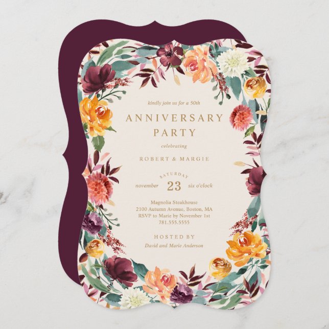 Fall Border Anniversary Party Invitation (Front/Back)