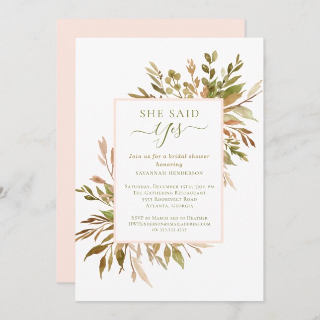 Fall Botanical Greenery Bridal Shower Invitation (Front/Back)