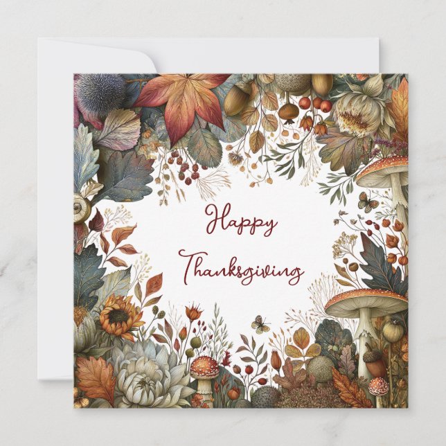 Fall Botanical Happy Thanksgiving Greeting Card (Front)