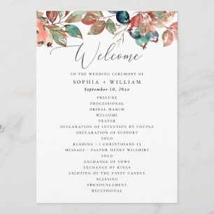 Fall Botanical Wedding Watercolor Berry Leaves Program