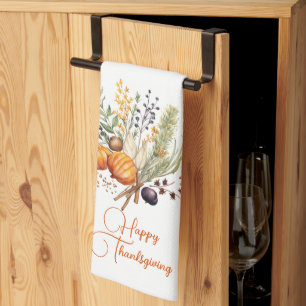Fall Botanicals, Spices Happy Thanksgiving Tea Towel