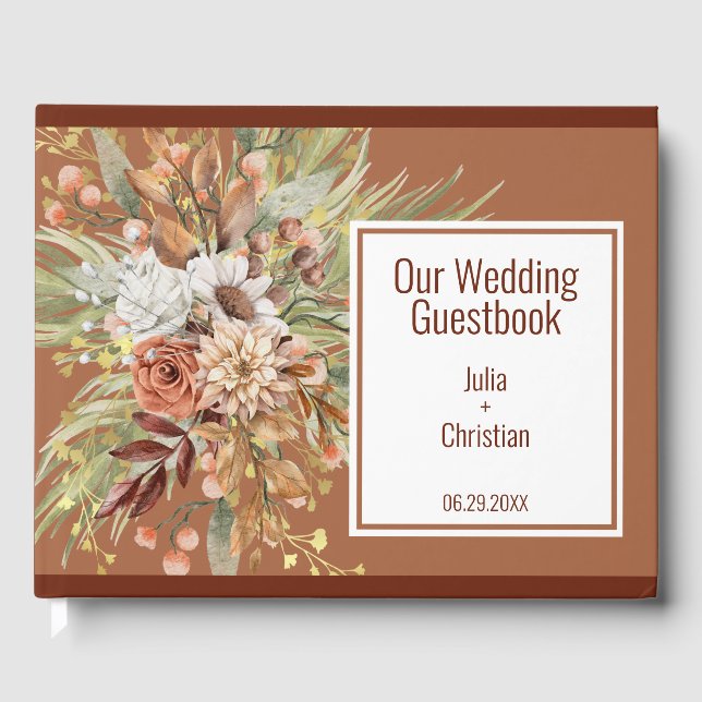 Fall Botanicals Wedding Guestbook (Rust) (Front)