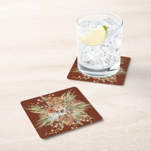 Fall Botanicals Wedding Paper Coaster (Rust) (Insitu)