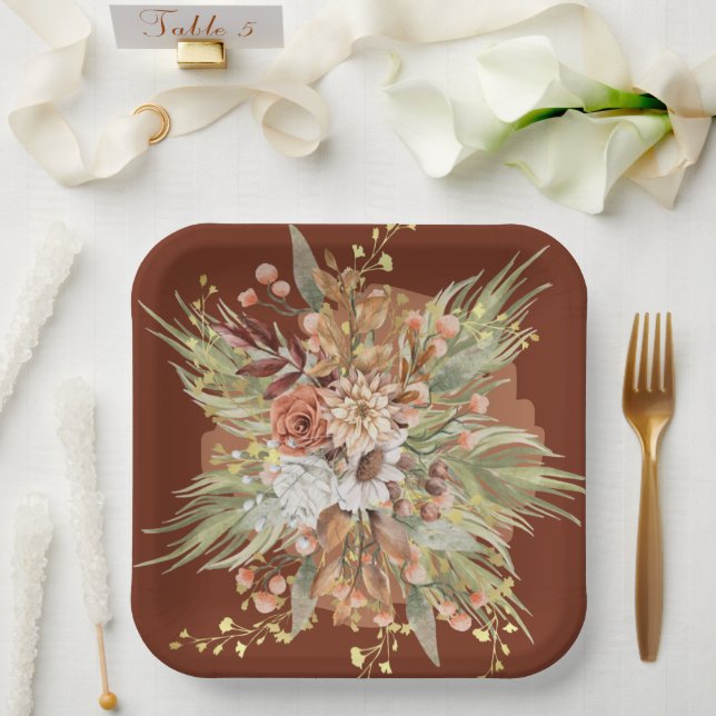 Fall Botanicals Wedding Suite Paper Plate (Rust) (Wedding)