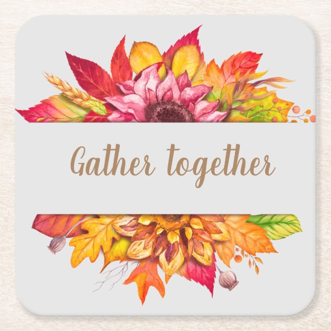 Fall Bouquet Thanksgiving Custom Square Paper Coaster (Front)