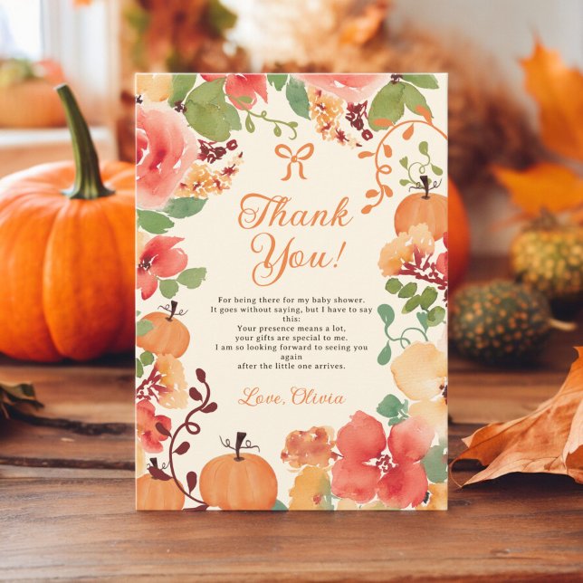 Fall Bow Boho pumpkin floral cream baby shower Thank You Card (Fall Bow Boho pumpkin floral cream baby shower Thank You Card)