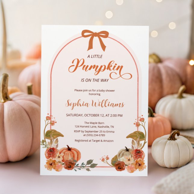 Fall Bow Little Pumpkin Girl Baby Shower Invitation (Creator Uploaded)