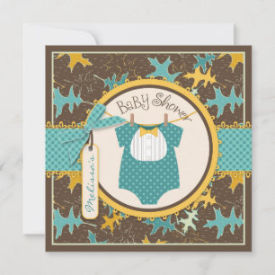 Fall Bow Tie and Autumn Leaves Boy Baby Shower Invitation