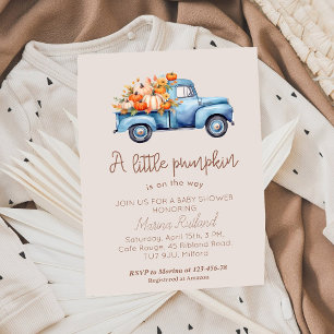 Fall Boy Baby Shower Blue Pumpkin Truck Invitation