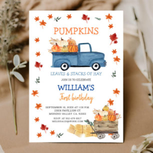 Fall Boy First little navy blue truck birthday Invitation