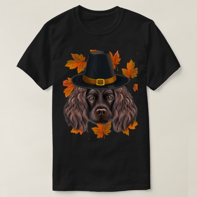Fall Boykin Spaniel Pilgrim Thanksgiving  T-Shirt (Design Front)