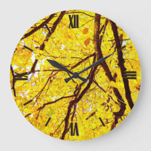 Fall branches - golden yellow large clock