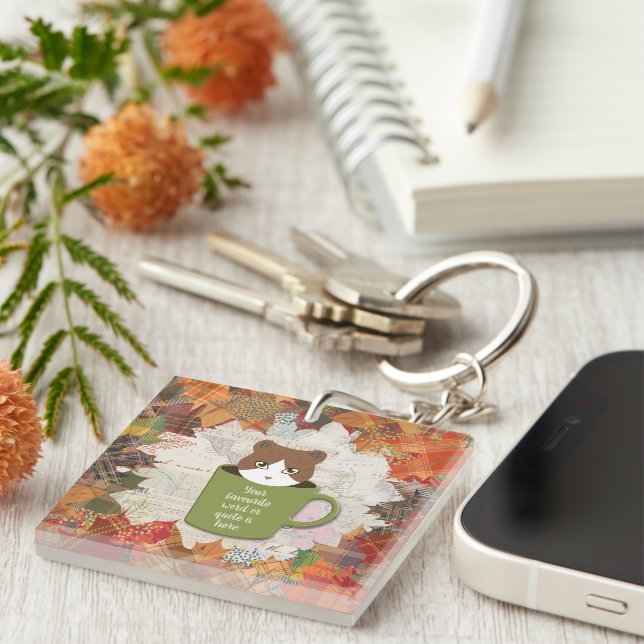 Fall Break Cat Acrylic Key Ring (Front Right)