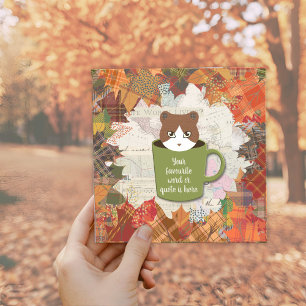 Fall Break Cat Flat Thank You Card