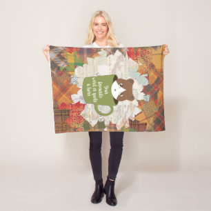 Fall Break Cat Fleece Blanket
