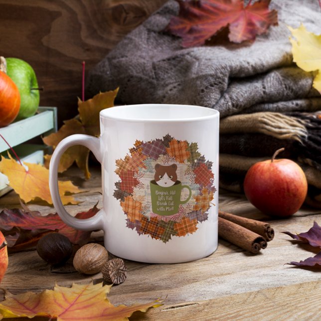 Fall Break Cat Large Coffee Mug (A Fall Break Cat Large Coffee Mug on the Fall Table.)