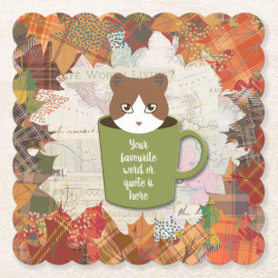 Fall Break Cat Paper Coaster