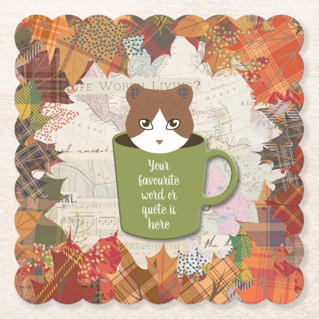 Fall Break Cat Paper Coaster (Front)