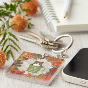 Fall Break Cat Square Key Ring
