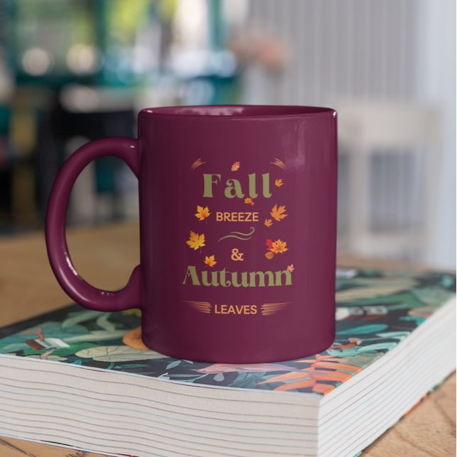 Fall Breeze and Autumn Leaves Design Two-Tone Coffee Mug (Creator Uploaded)