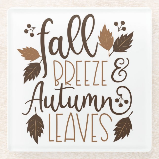 Fall Breeze Autumn Leaves Glass Coaster (Front)